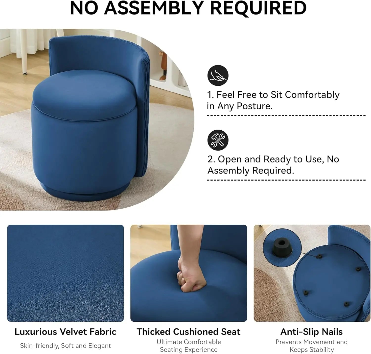 360° Swivel Dressing Table Stool - Blue