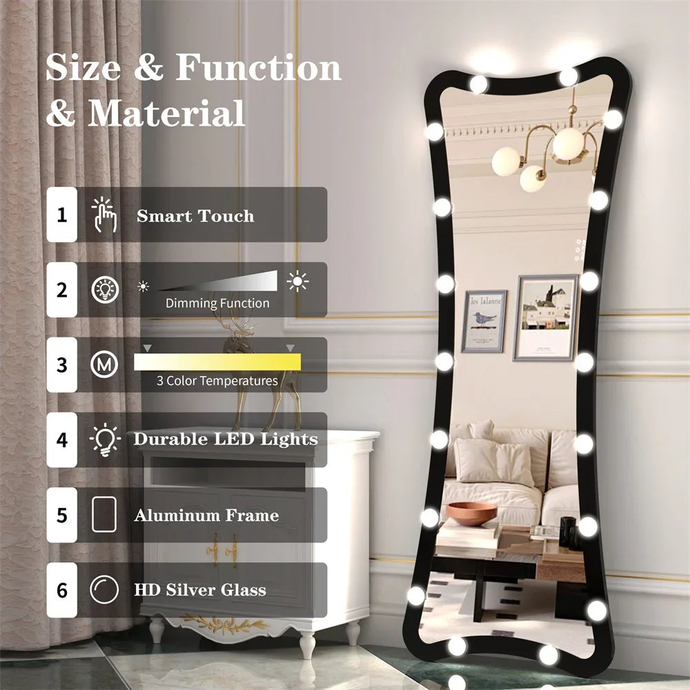 Full Length Standing Mirror With Led Blubs [Size: 63x24]