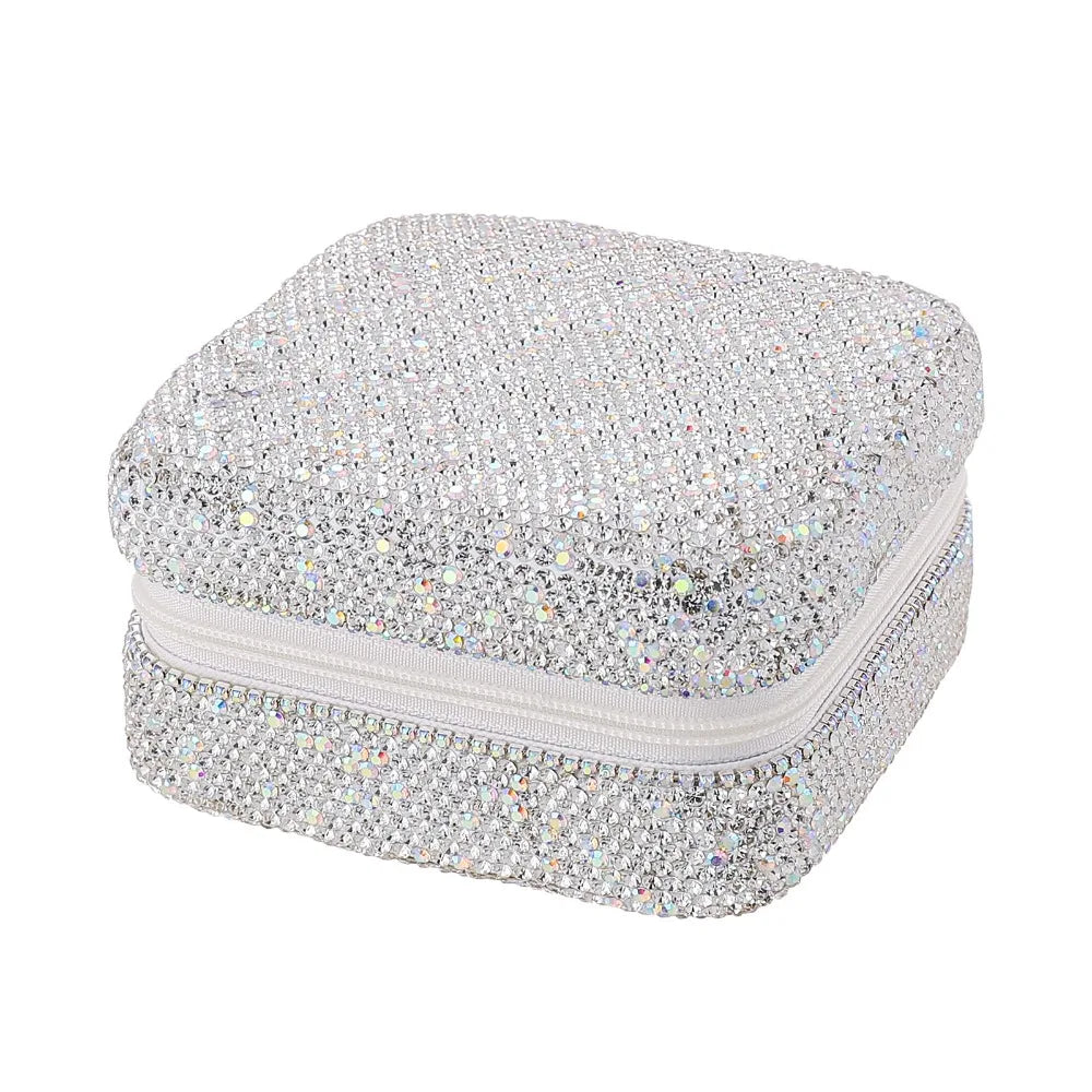 Luxury Bling Rhinestone Double Layer Jewelry Box  With Mirror