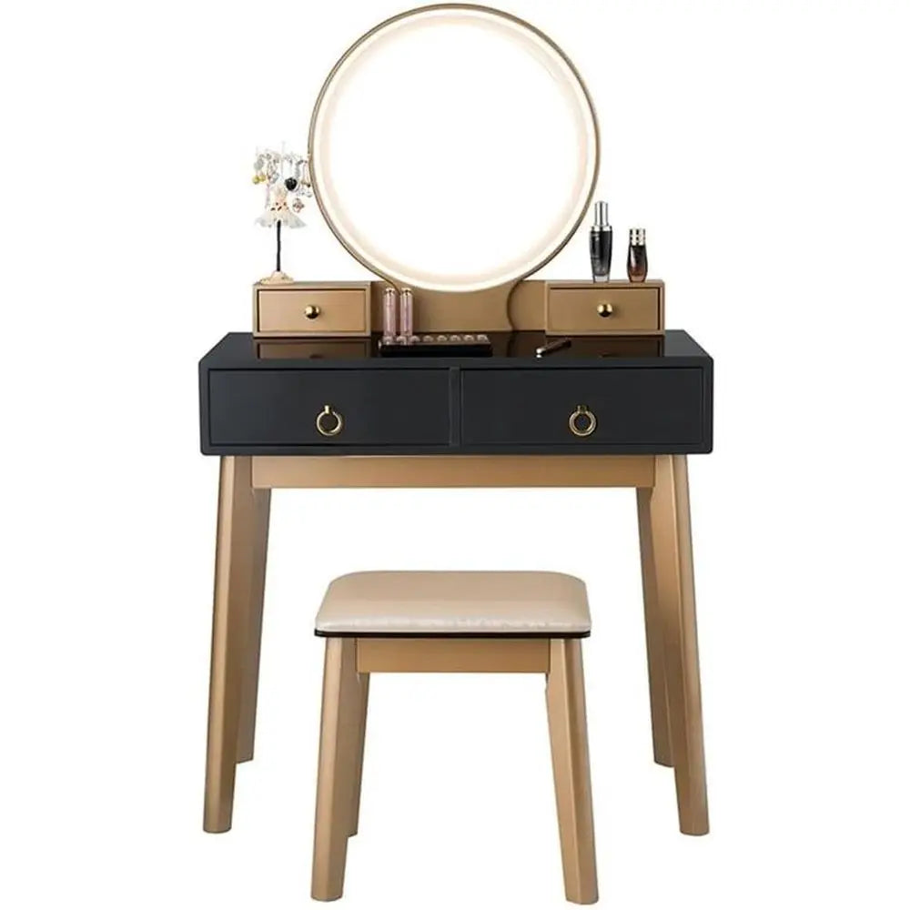 Contemporary Compact Makeup Vanity Set - Black & Golden