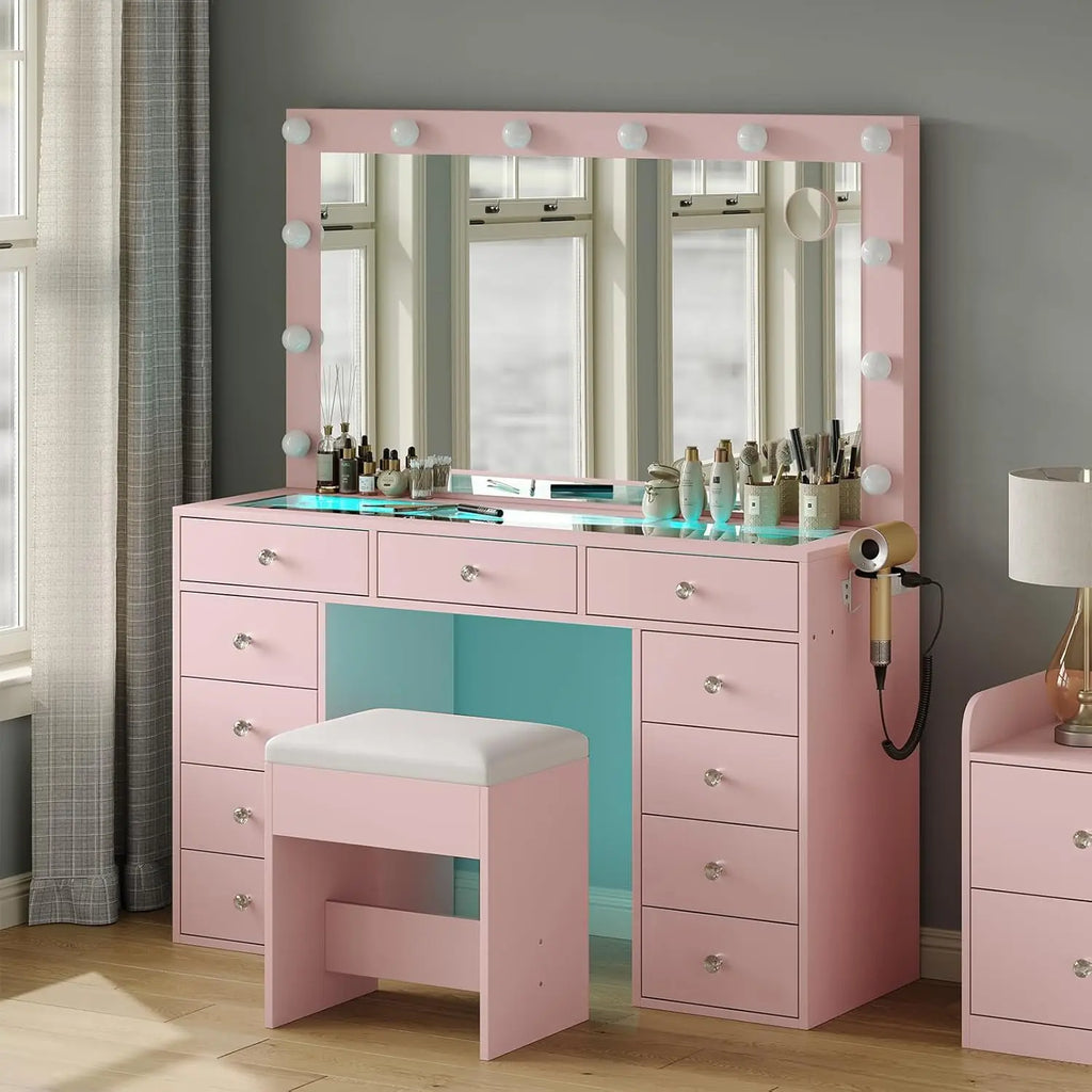 11 Drawers Vanity Set - Pink