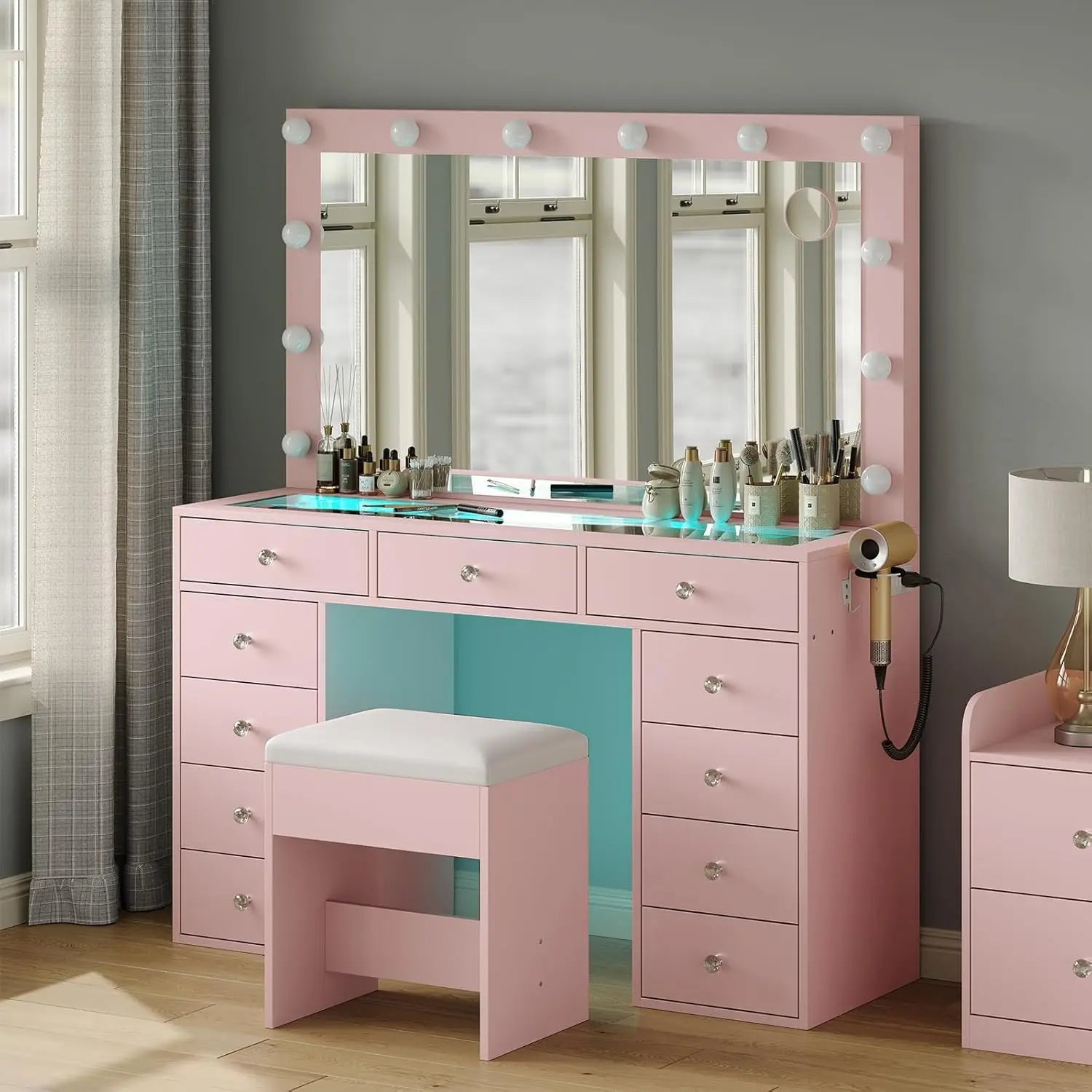 11 Drawers Vanity Set - Pink