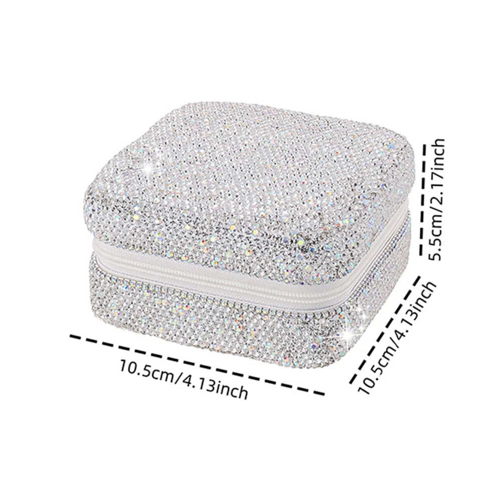 Luxury Bling Rhinestone Double Layer Jewelry Box  With Mirror