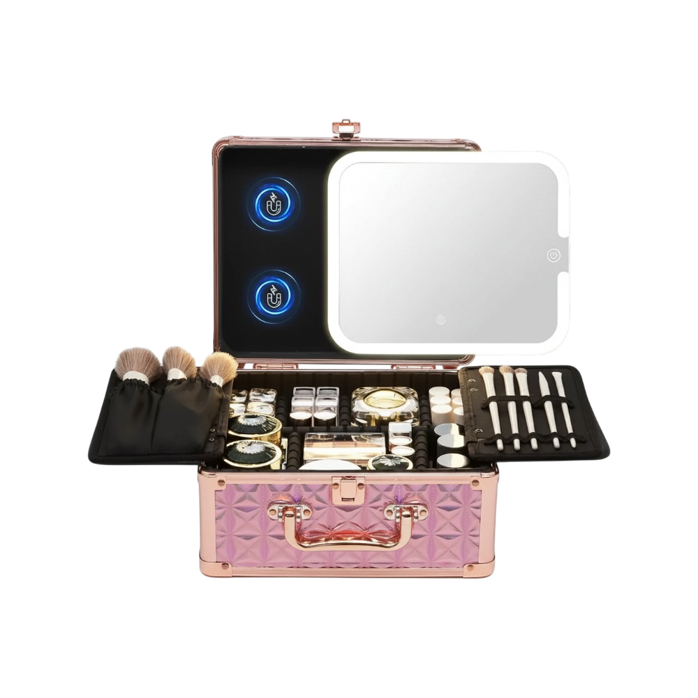 Makeup Case With A Detachable LED Mirror - Sparkling Pink