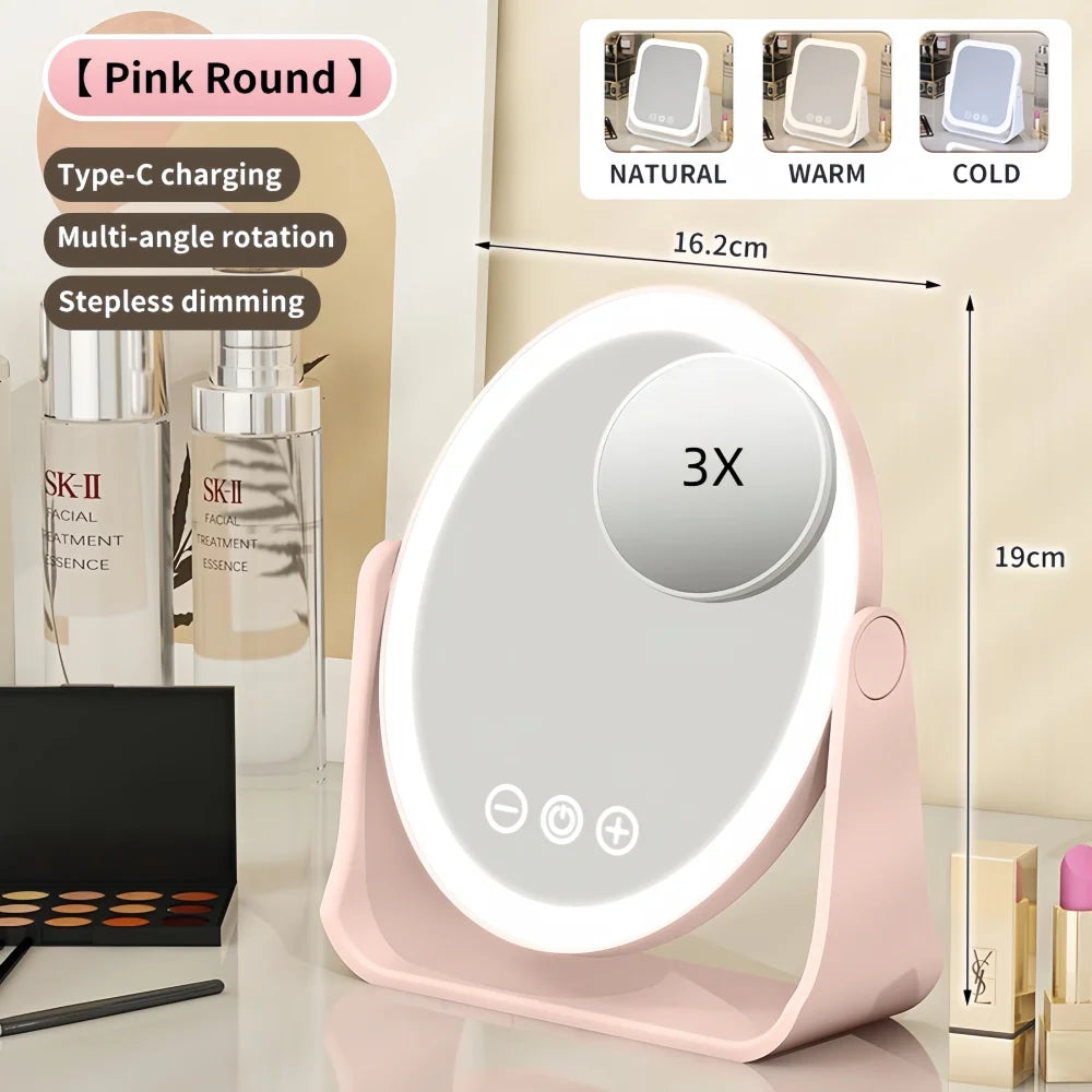 Double-Sided LED Makeup Mirror With 3X Magnifier