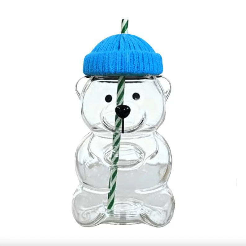 Luxury Bear-Shaped Glass Tumbler With Straw & Lid