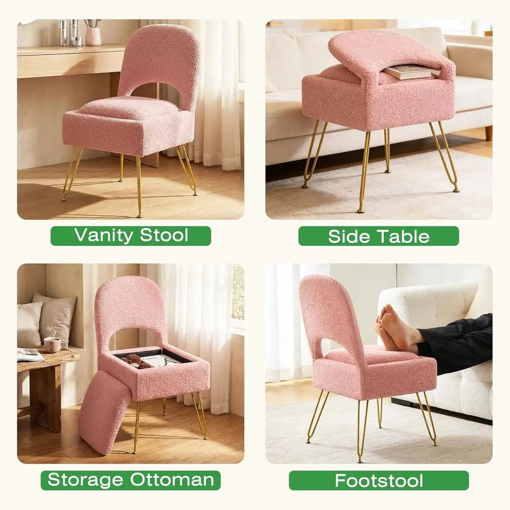 Vanity Chair with Storage & Cushioned Seat