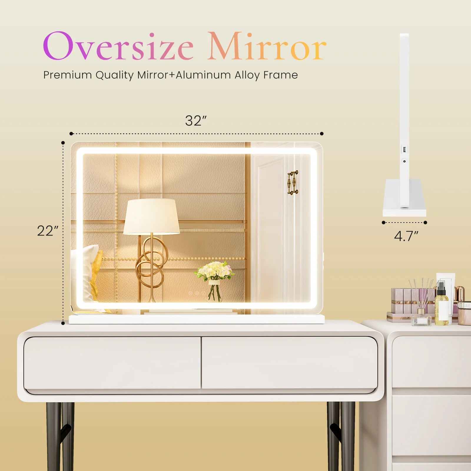 Tabletop Makeup Mirror With Aluminum Frame