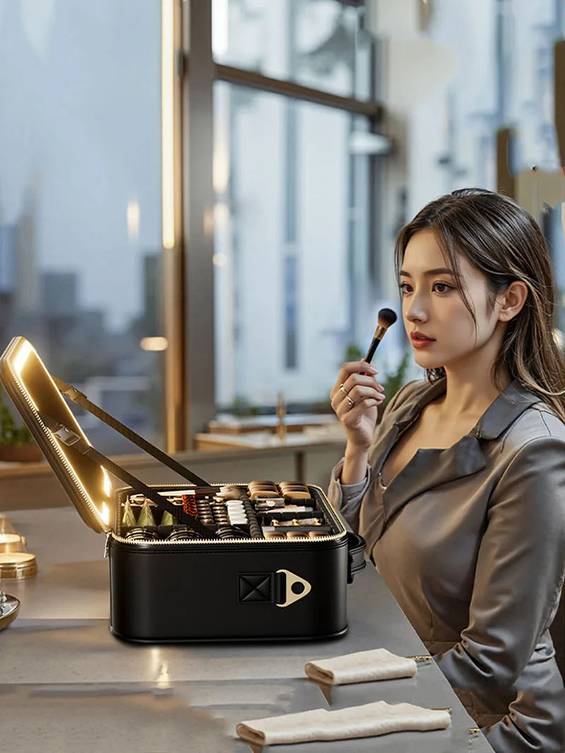 Makeup & Cosmetic Travel Box With LED Mirror [Large]