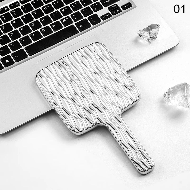 Square Handheld Mirror with Electroplated Ripple Design
