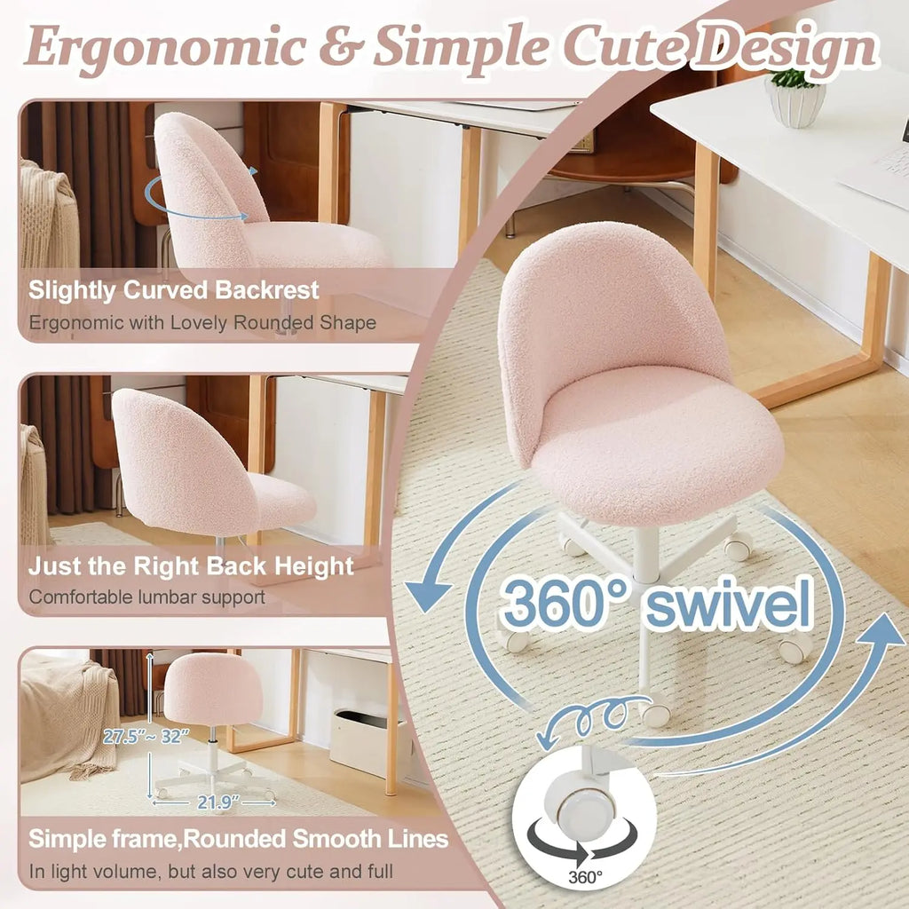 Armless Vanity Desk Swivel Chair With Lumbar Support