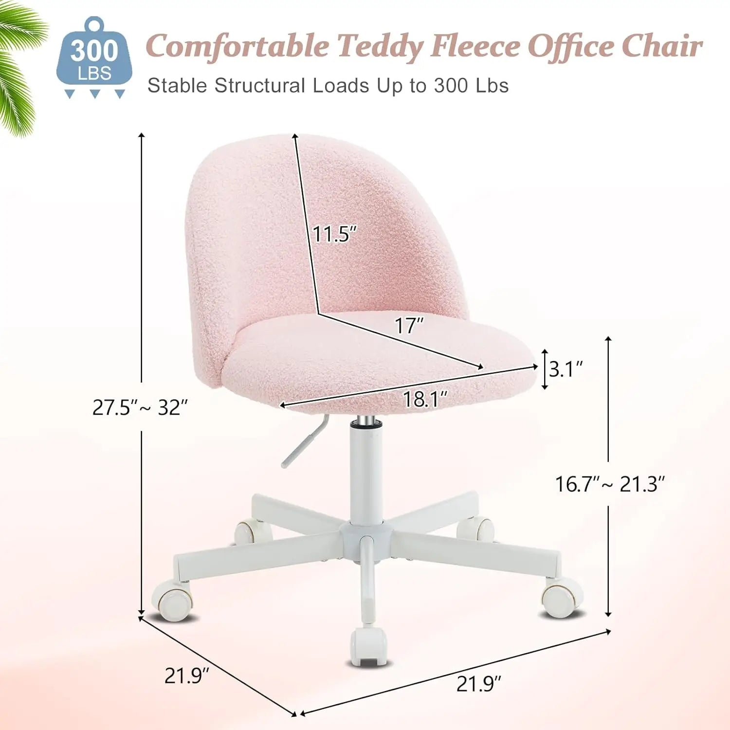 Armless Vanity Desk Swivel Chair With Lumbar Support