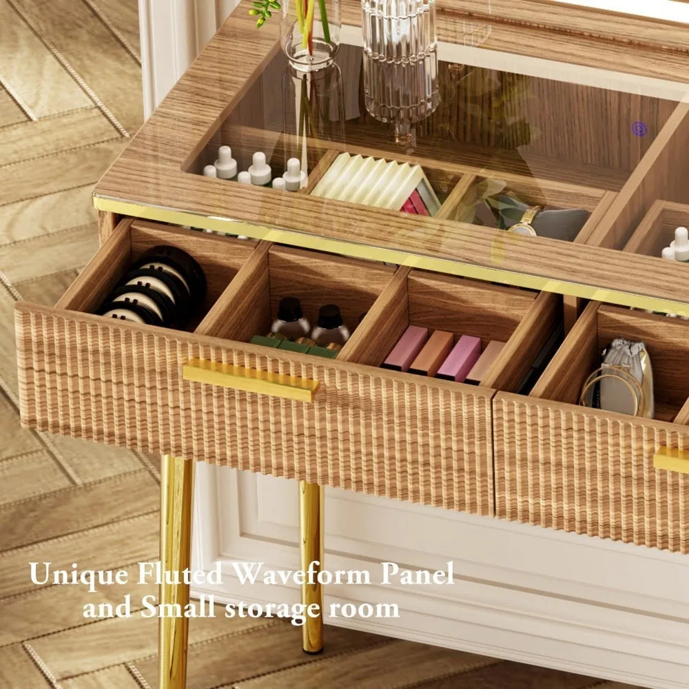 Vanity Desk with Mirror & 5 Drawers