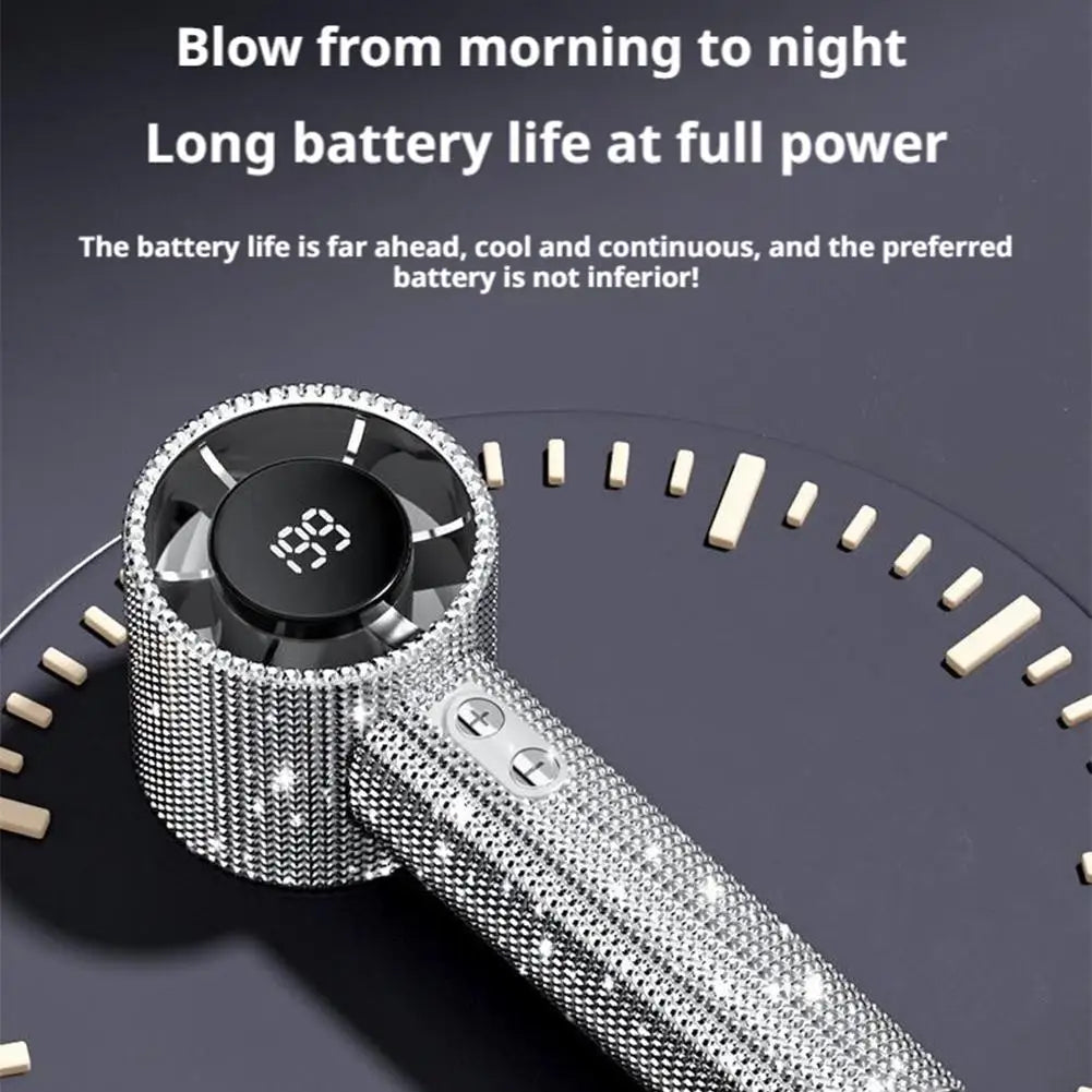 Portable Handheld Fan Covered With Diamonds