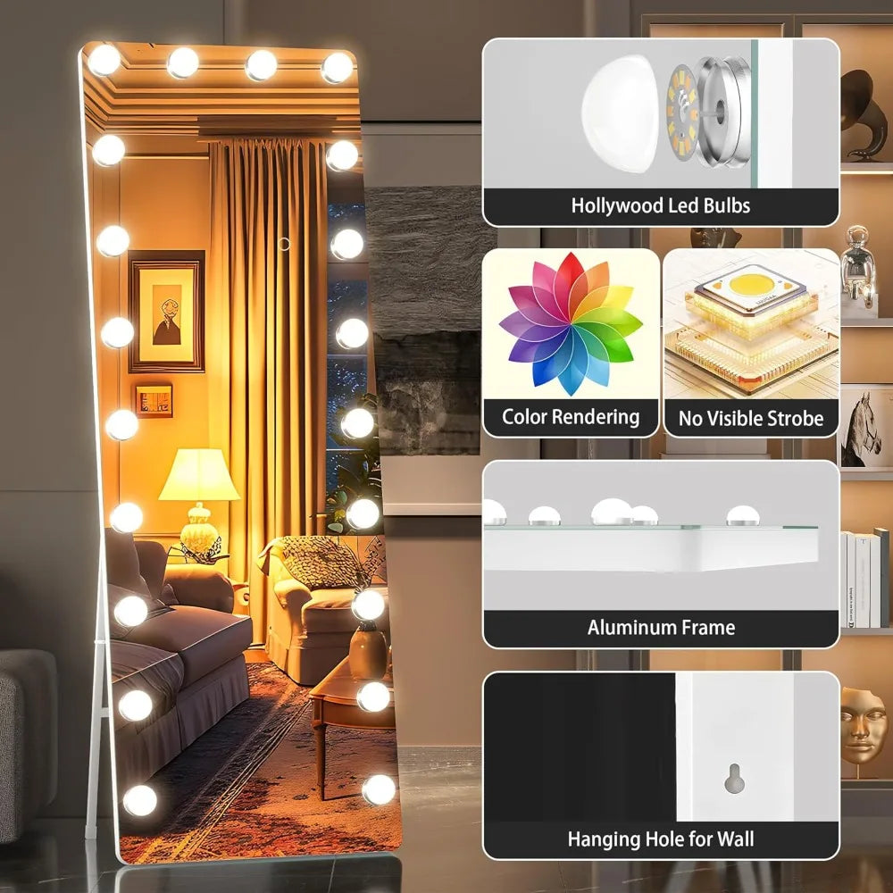 Full Length Vanity Mirror With Light Bulbs & Aluminum Frame [Size: 24" x 67"]