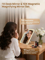 Compact Tabletop LED Makeup Mirror With 10X Magnification