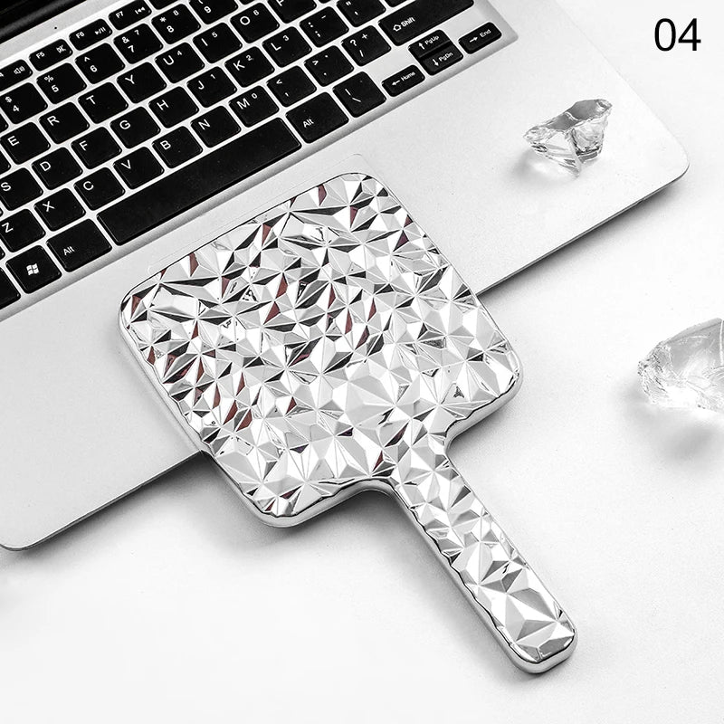 Square Handheld Mirror with Electroplated Ripple Design