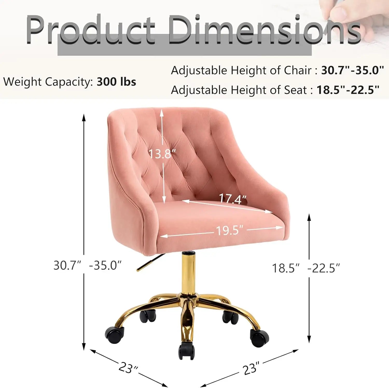 Height Adjustable Swivel Vanity Chair - Pink