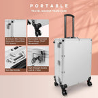 24'' Aluminum Rolling Makeup Trolley with Bluetooth Speakers and LED Lights [White]
