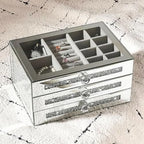 Glass Lid Jewelry Organizer With 3 Drawers