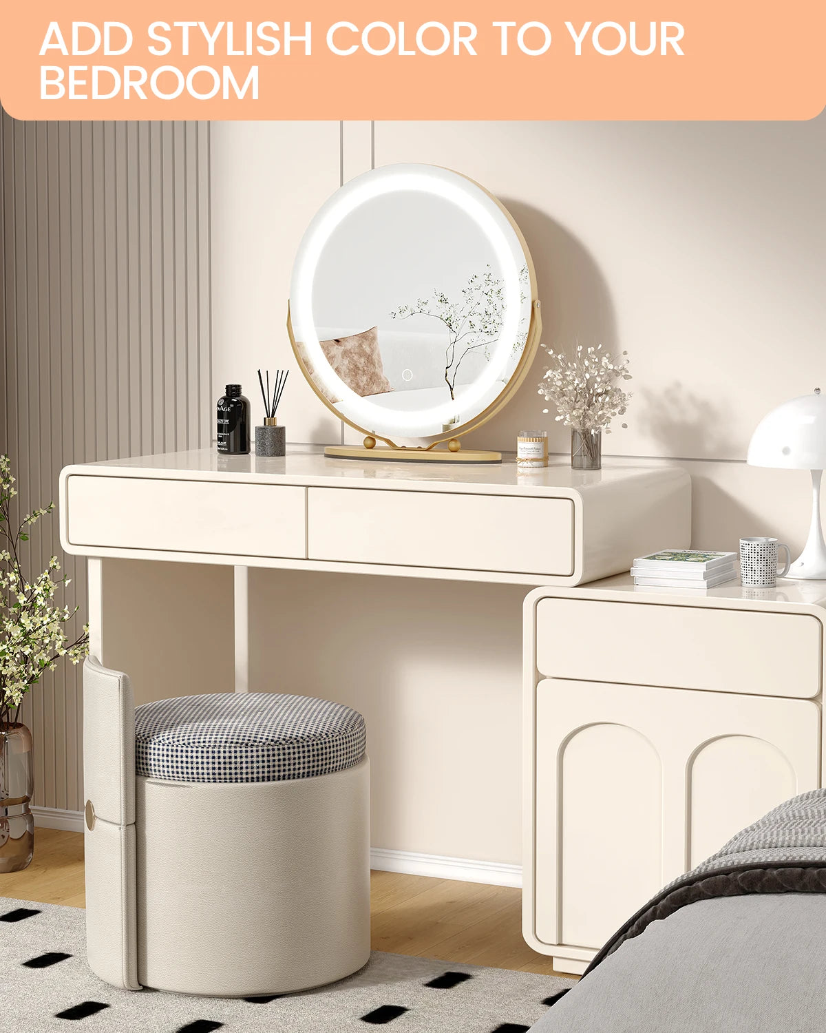 19 Inch Large Round Vanity Mirror With Touch Controls