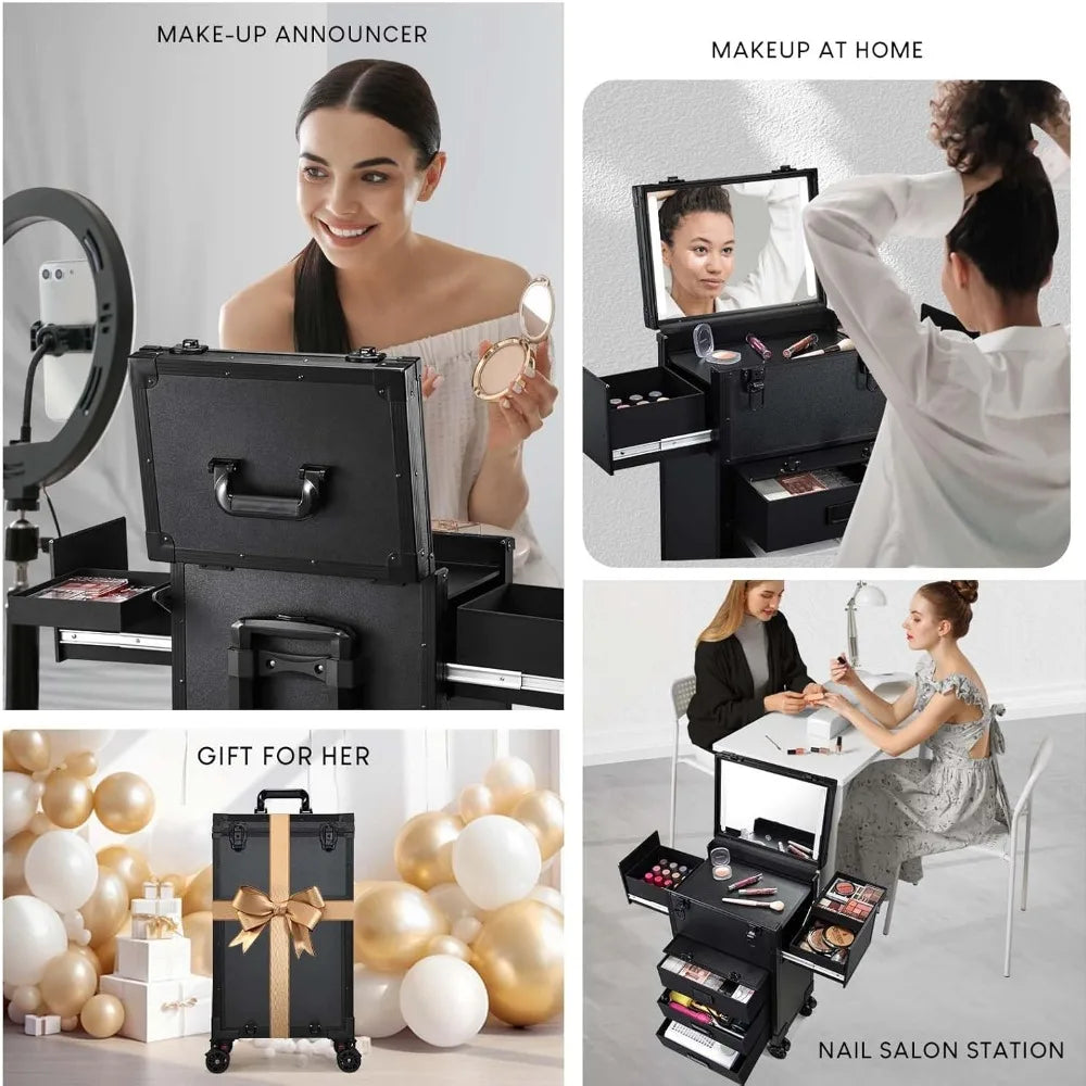 Rolling Makeup Case With LED Mirror
