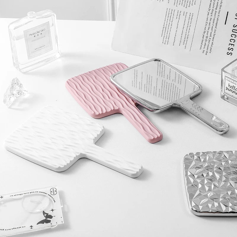 Square Handheld Mirror with Electroplated Ripple Design