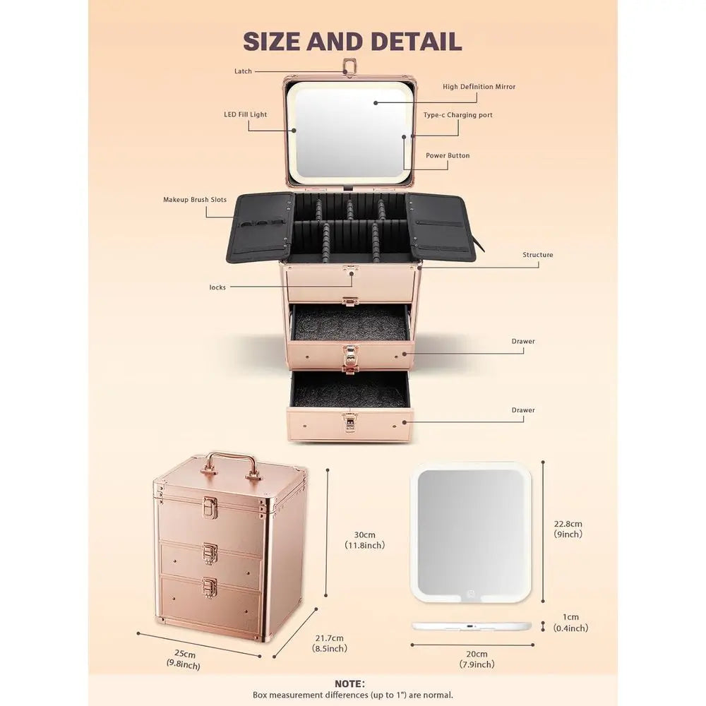 Makeup Box With 2 Drawers - Rose Gold