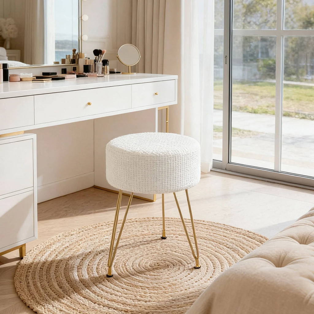 Round Ottoman Velvet Vanity Stool