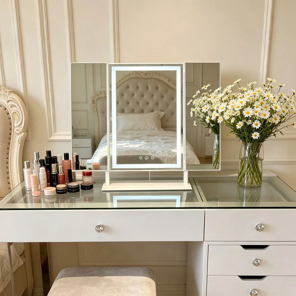 Tabletop Foldable Makeup Mirror With LED Light