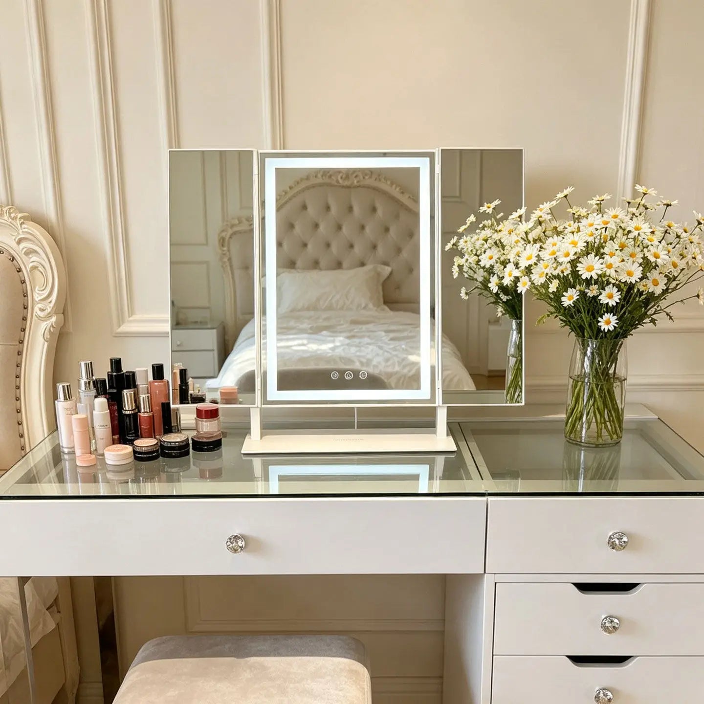 Tabletop Foldable Makeup Mirror With LED Light