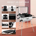 24'' Aluminum Rolling Makeup Trolley with Bluetooth Speakers and LED Lights [White]