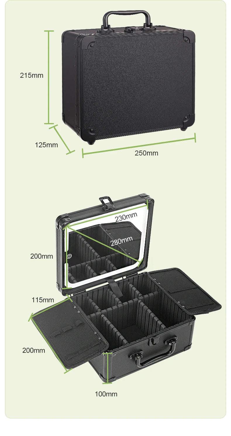 Portable Makeup Hard Case With Adjustable LED light Mirror
