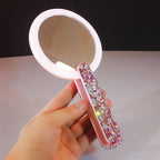 Rotatable Rhinestones Handle Makeup Mirror With LED Light
