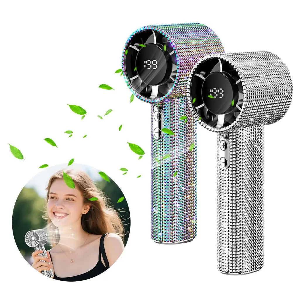 Portable Handheld Fan Covered With Diamonds