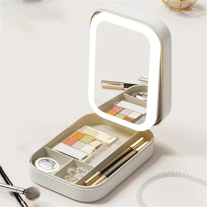 Portable Makeup Jewelry Storage Box with LED Mirror