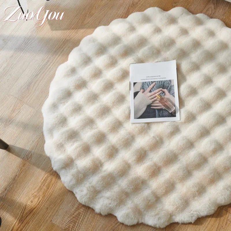 Round Bubble Rabbit Fur Vanity Chair Rug
