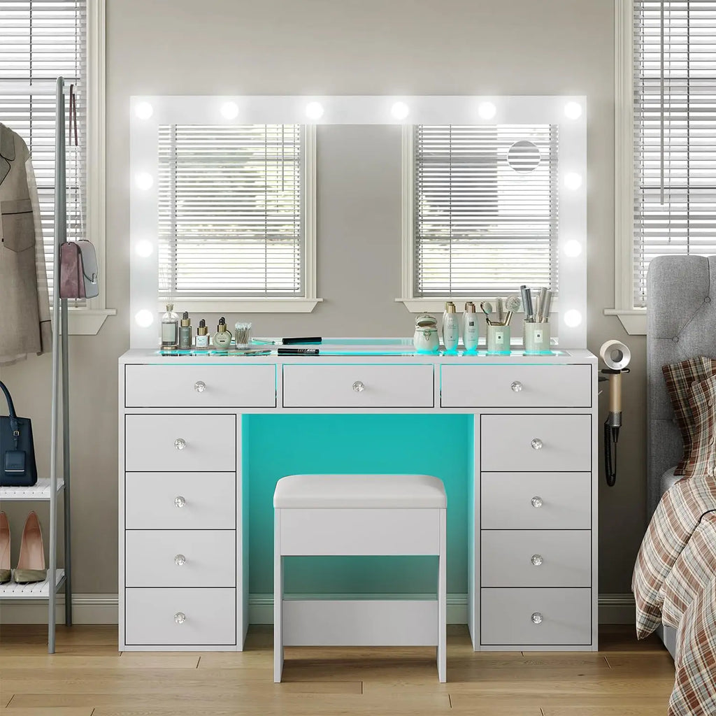 11 Drawers Vanity Set - White