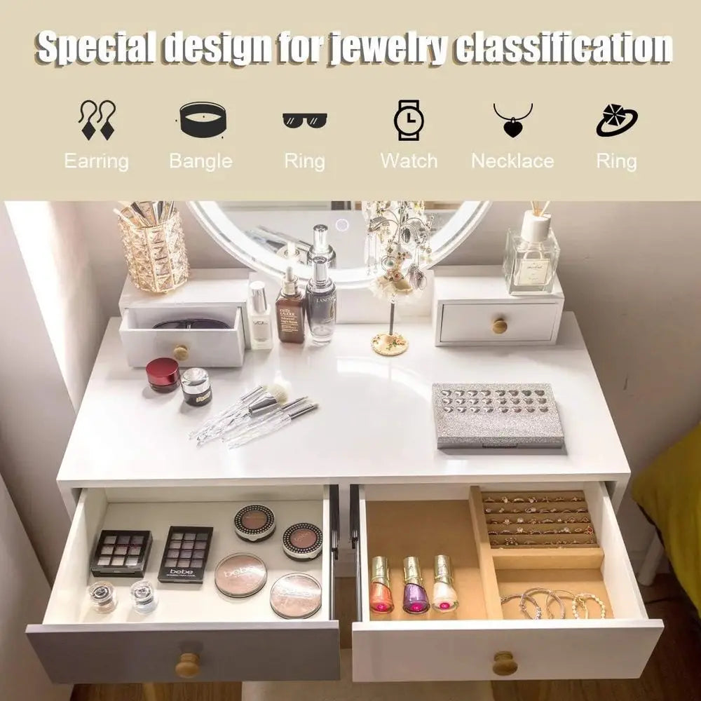 Vanity Set with Cushioned Stool & 2 Drawers