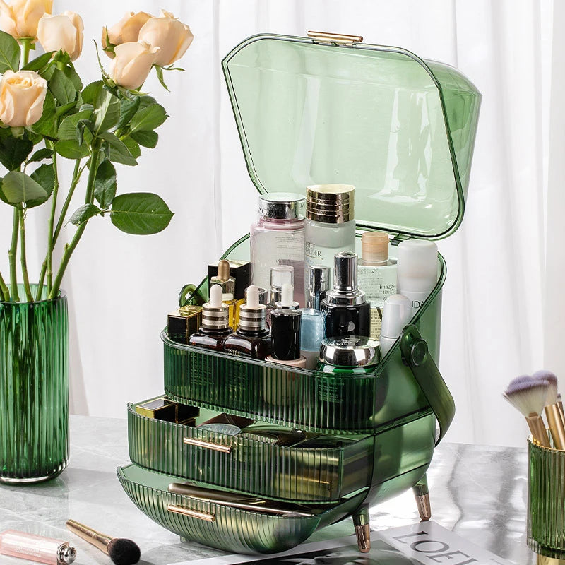 Large Capacity Transparent Makeup Organizers - Green