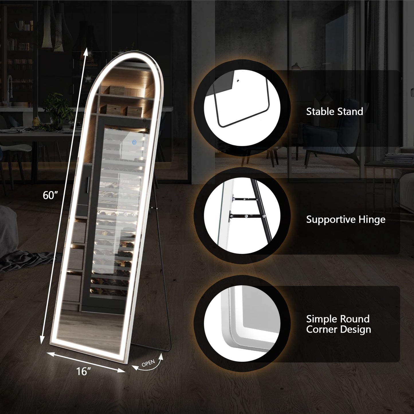 Full-Length LED Mirror with Aluminum Frame [Size: 16"x 60"]