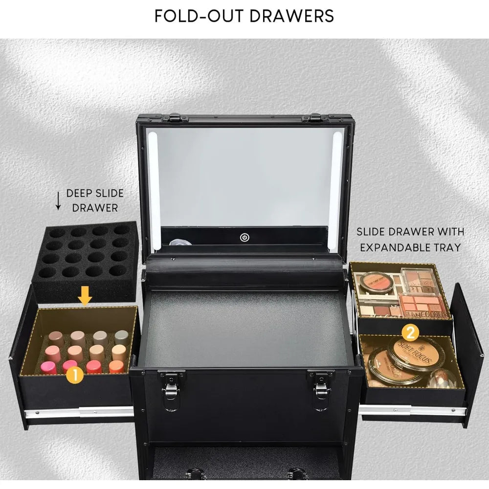 Rolling Makeup Case With LED Mirror