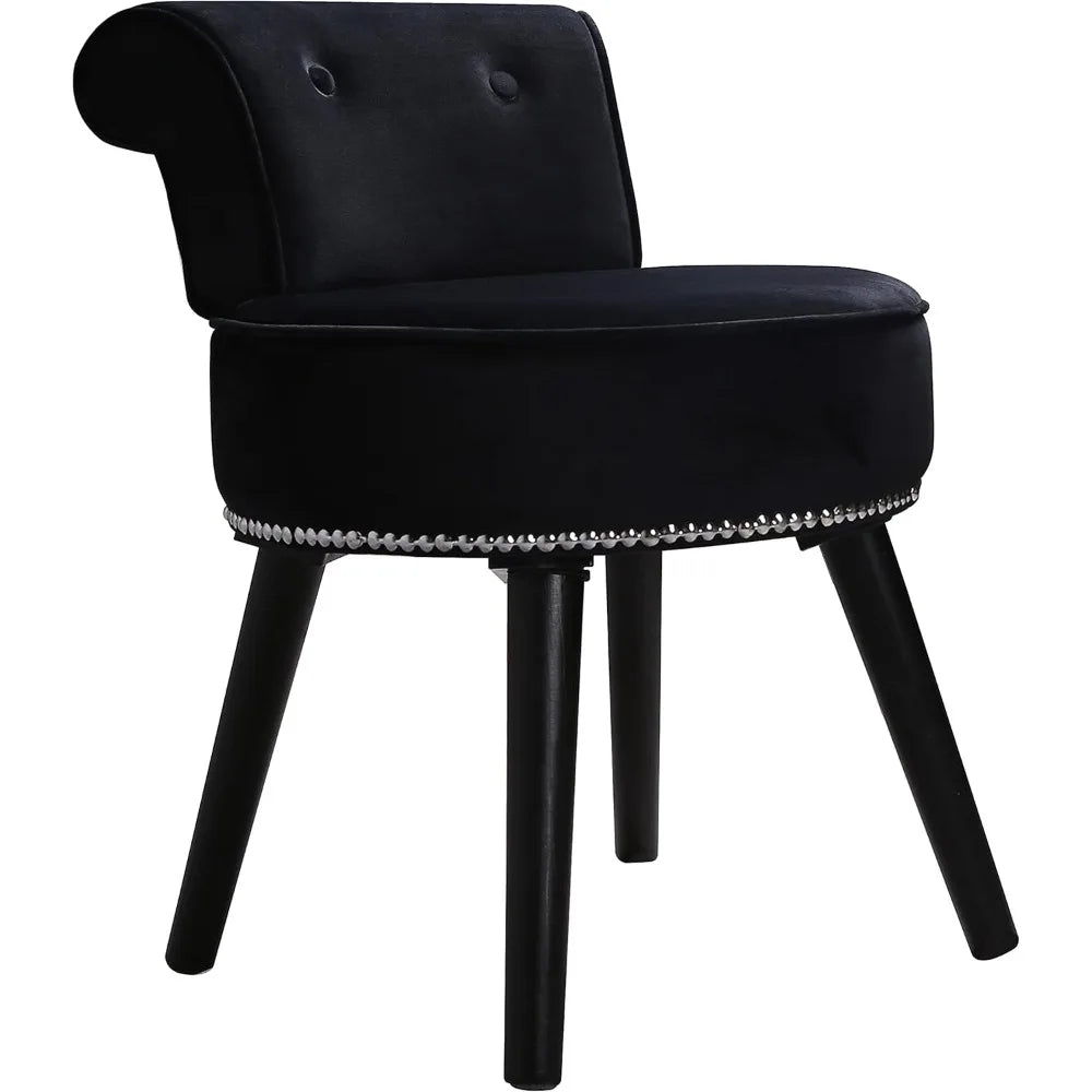 Black Vanity Chair With Round Padded Velvet Seat