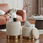 Set Of 2 Round Ottoman Vanity Stool [Cream]