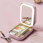 Portable Makeup Jewelry Storage Box with LED Mirror
