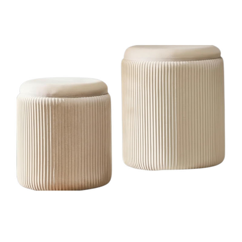 Set Of 2 Luxury Rounded Ottoman Vanity Stool - White