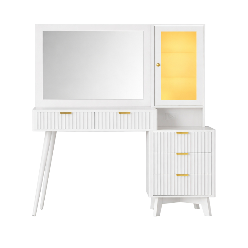 Vanity Desk With LED Mirror - 5 Drawers