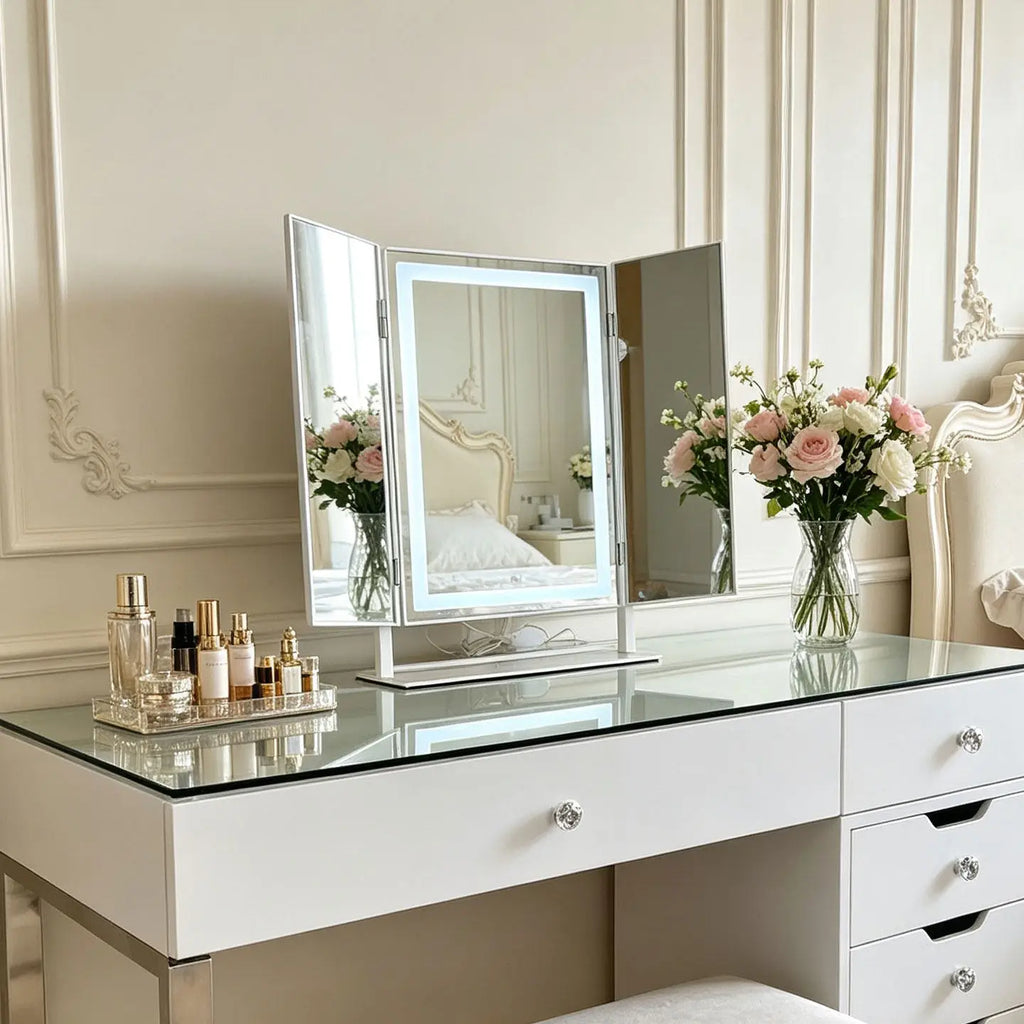 Tabletop Foldable Makeup Mirror With LED Light