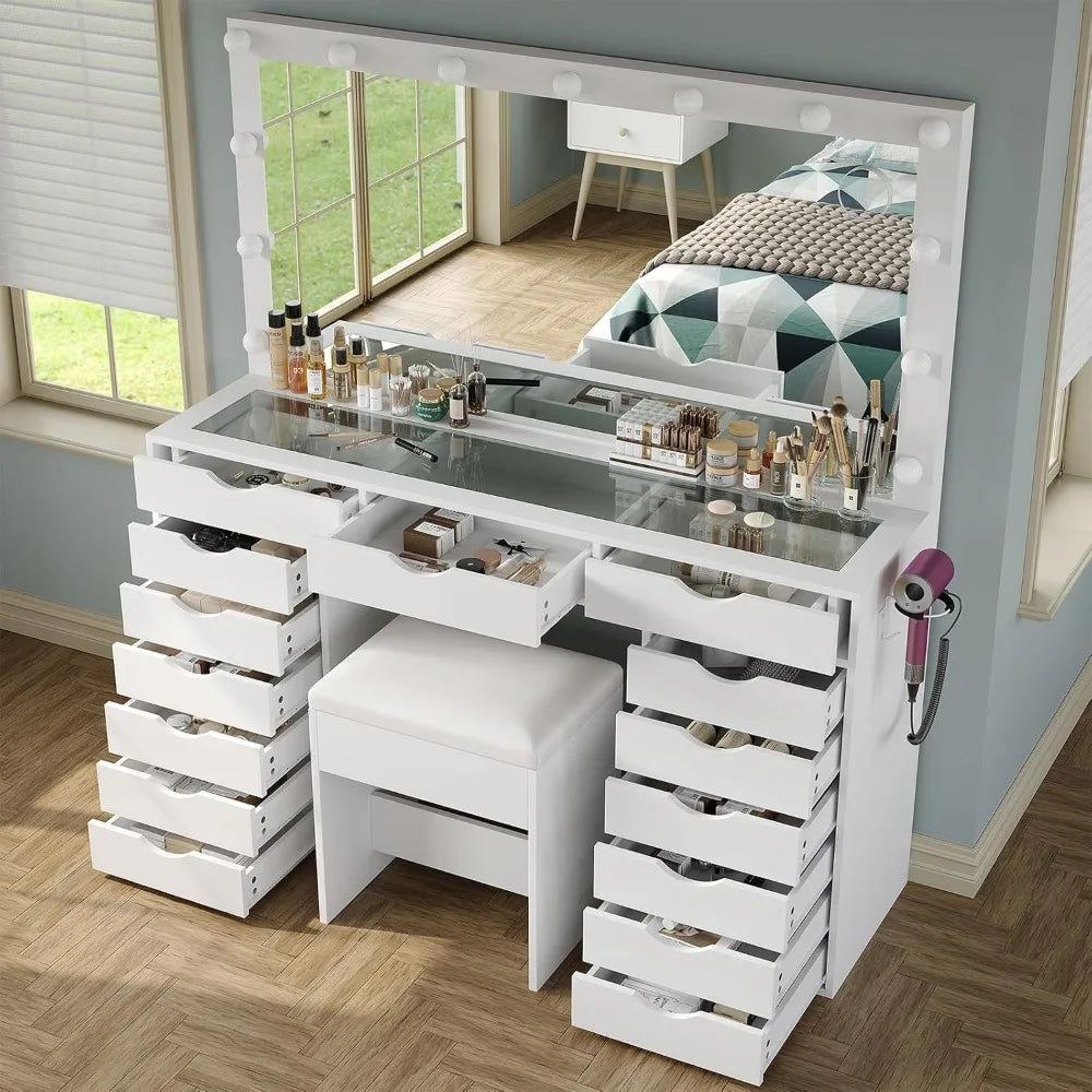 15 Drawers Vanity Set - White