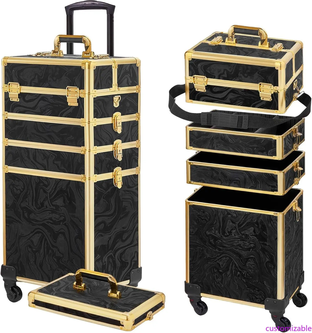 5 in 1 Rolling Makeup Train Case With Lid